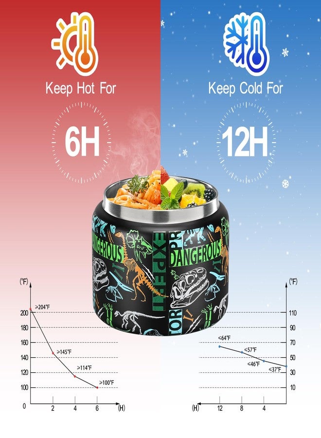 MAISON HUIS 8oz Soup Thermo Wide Mouth Vacuum Insulated Thermo Food Jar, Leak Proof Stainless Steel Thermo for Hot&Cold Food Kids Food Lunch Soup Container for School Travel（Black-Dinosaur） - Image 3